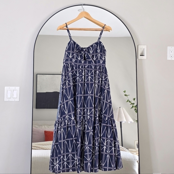 Banana Republic Factory Tie-Front Preppy Navy Midi Dress, Size Small - Picture 2 of 11